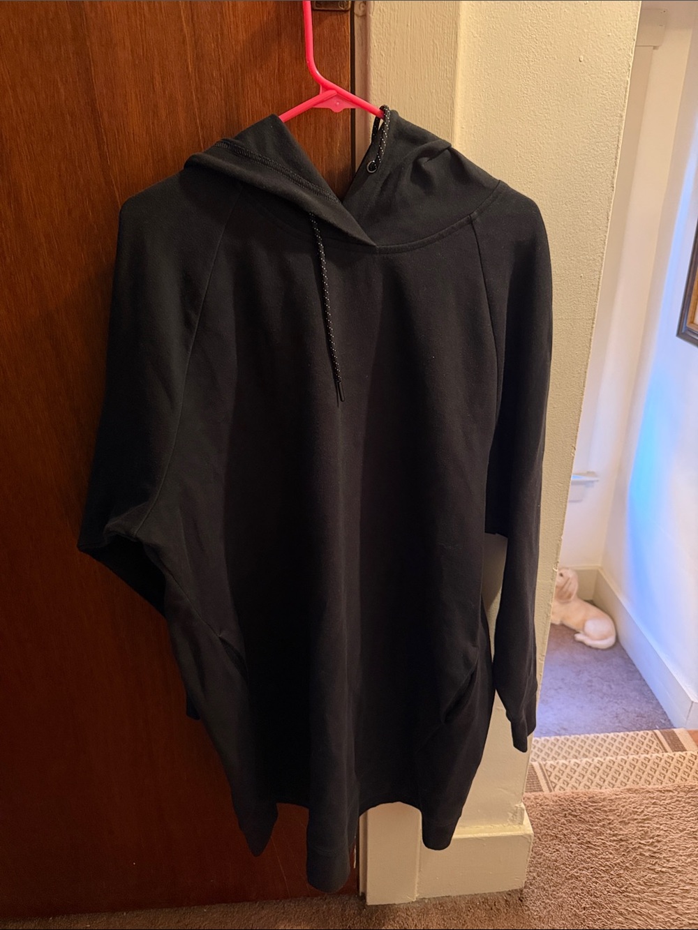 Black Lightweight Hooded Pullover Sweatshirt Dress